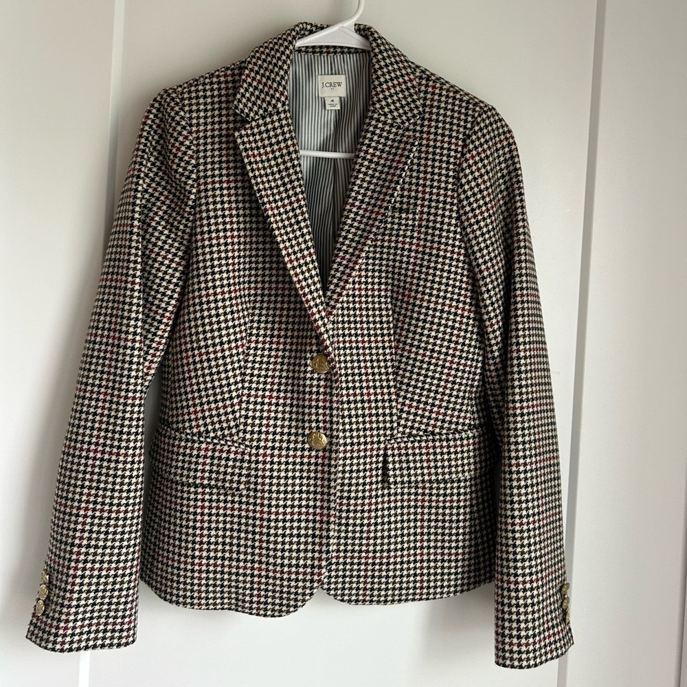 J Crew wool-blend schoolboy blazer in Camel  Multi Houndstooth, size 4, EUC